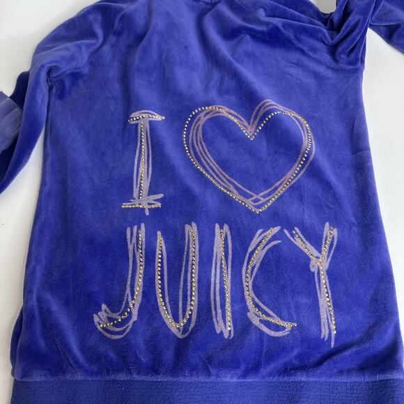 Juicy Couture VTG y2k Purple Velour Bling Hoodie Jacket Scottie Dogs RARE XS - Picture 8 of 8